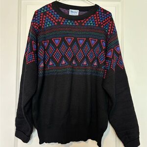 Black and Blue Patterned Crewneck Sweater Medium